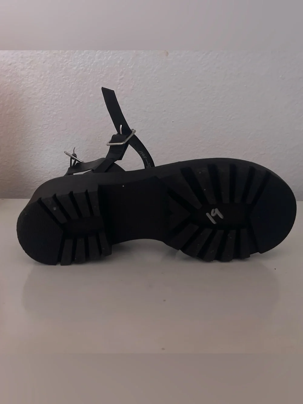 Soda Black Strappy Lug-Sole Platform Sandals